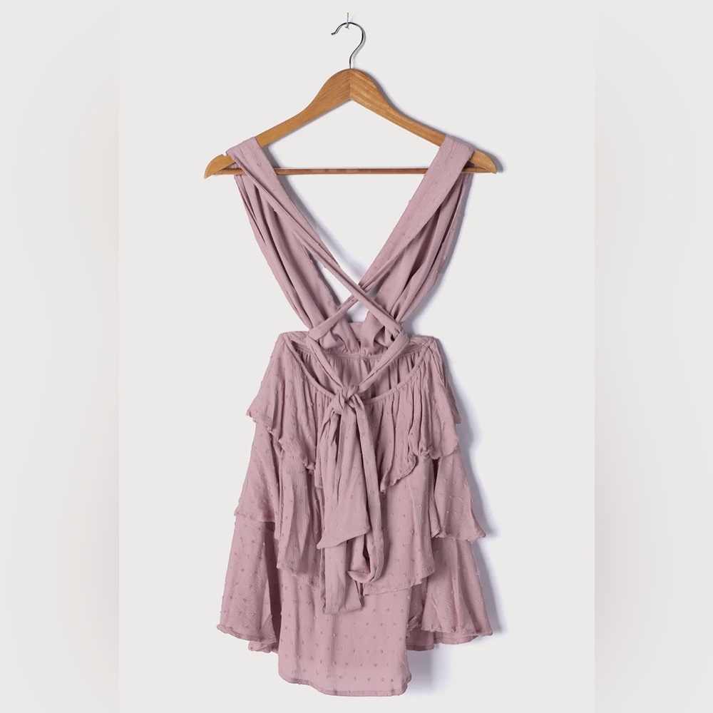 NWT Lulu’s All About Bliss Swiss Dot Tiered Halter Mini Dress Mauve XL - Picture 11 of 16